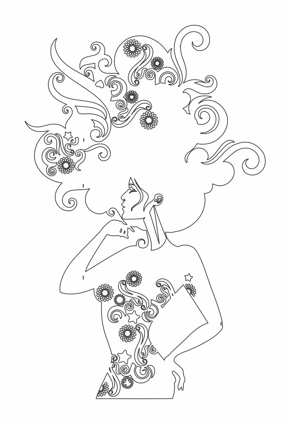 silueta de mujer cabello de flores