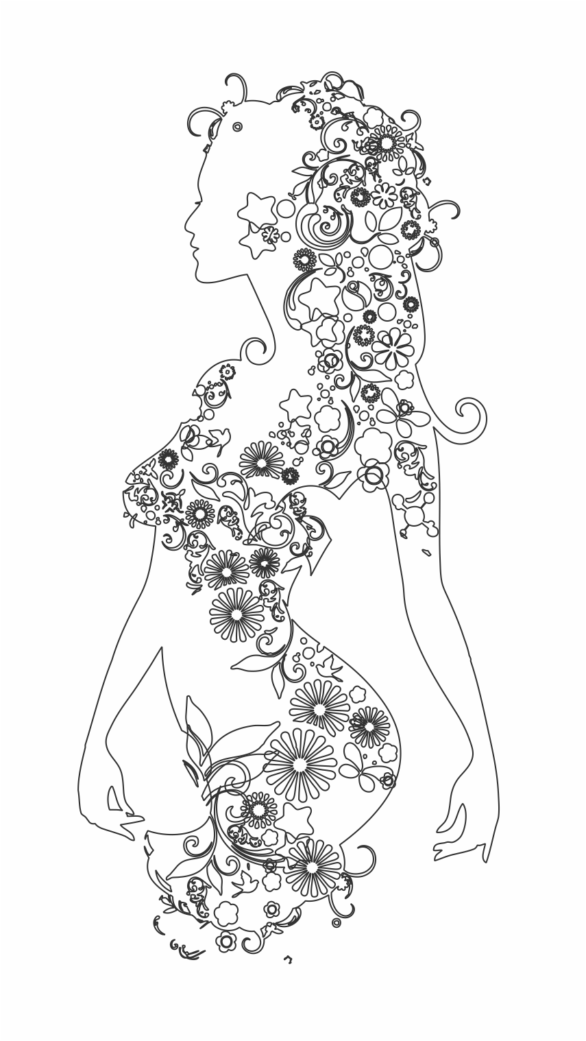 silueta de mujer flores y estrellas