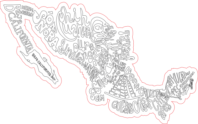 mapa de méxico con nombres estilizados