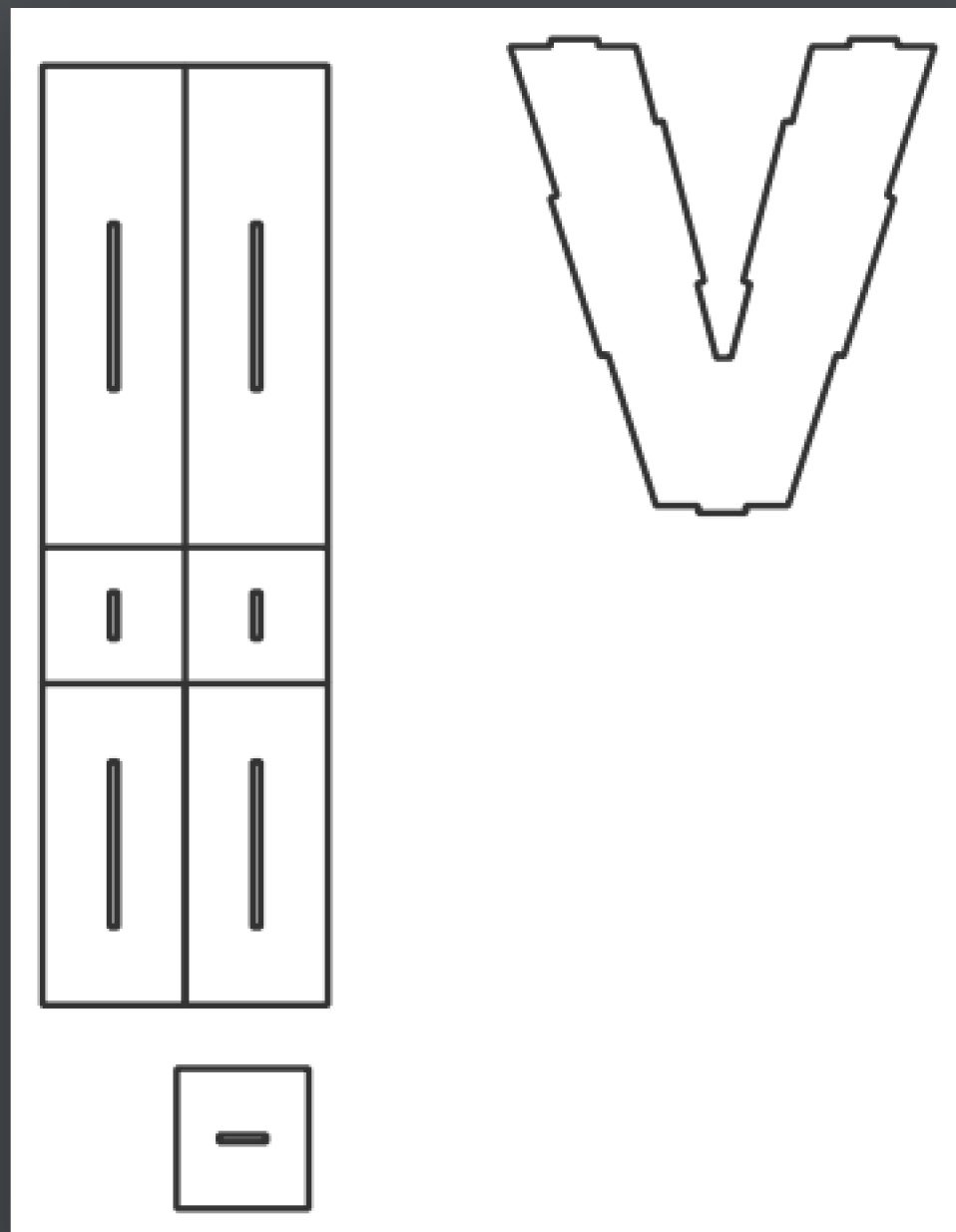 caja de letra v
