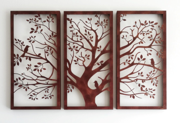cuadro tríptico de árbol con aves